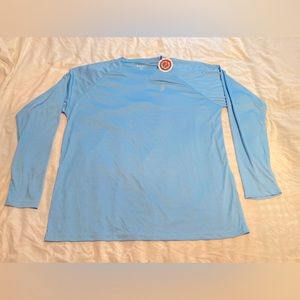 2 Roadbox men’s 2XL UV block, UPF 50+ light blue polyester shirts.